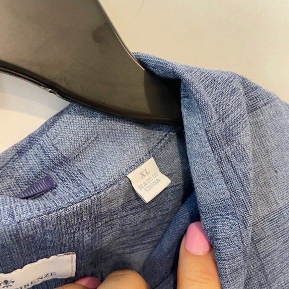 Toscano Firenze Linen Blend Plaid Button Up Shirt Mens XL Blue Short Sleeve - Picture 3 of 7